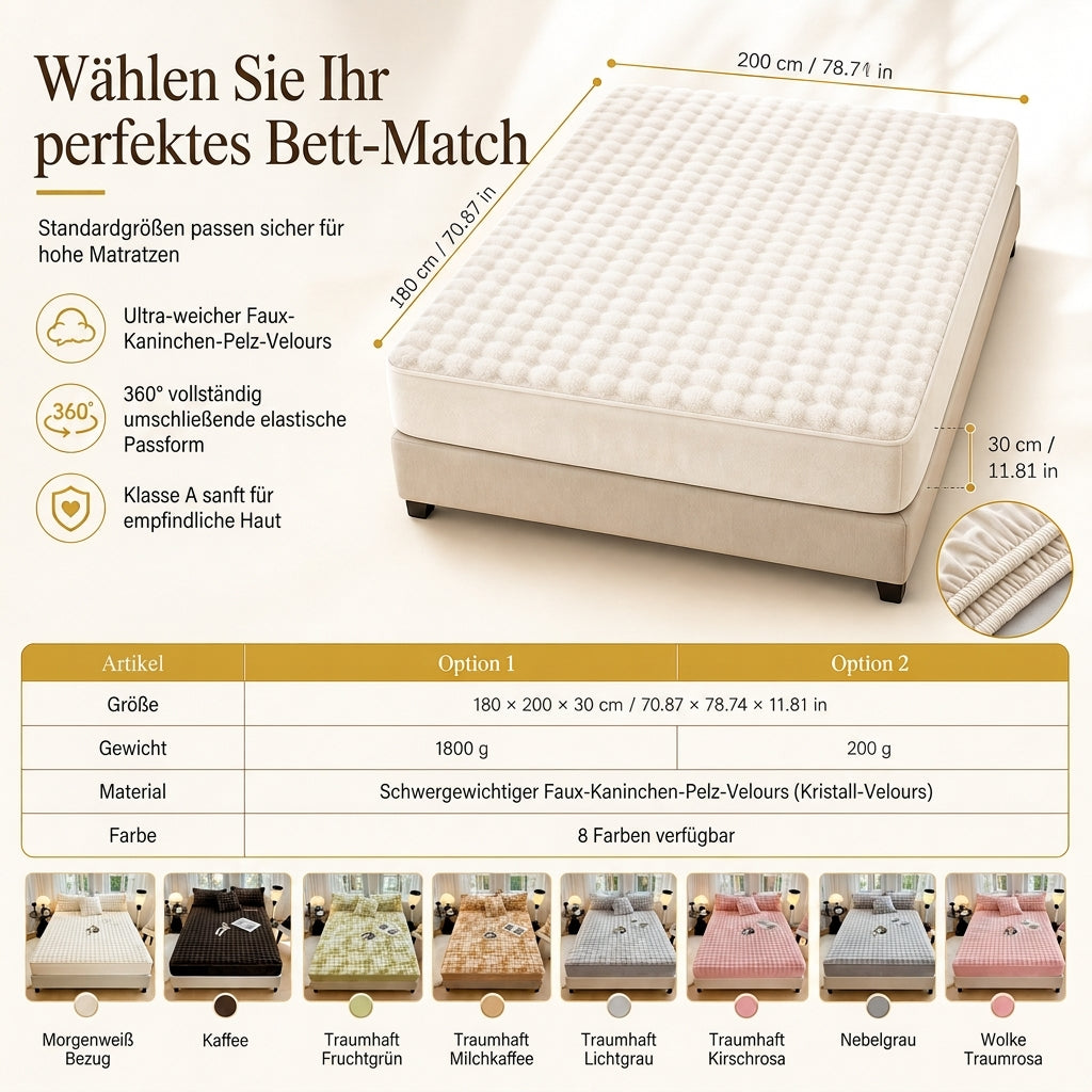 🛏️50% Rabatt!☁️Weiches Hasenplüsch Milchvelours Spannbettlaken, staubdichter Matratzenschutz für behagliche Nächte 🧸