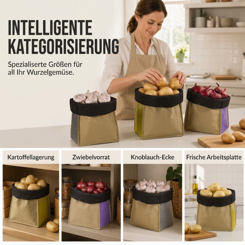🥔✨ Großer Aufbewahrungsbeutel für Kartoffeln aus Vliesstoff – Ideal zur Aufbewahrung von Kartoffeln, Zwiebeln und Gemüse