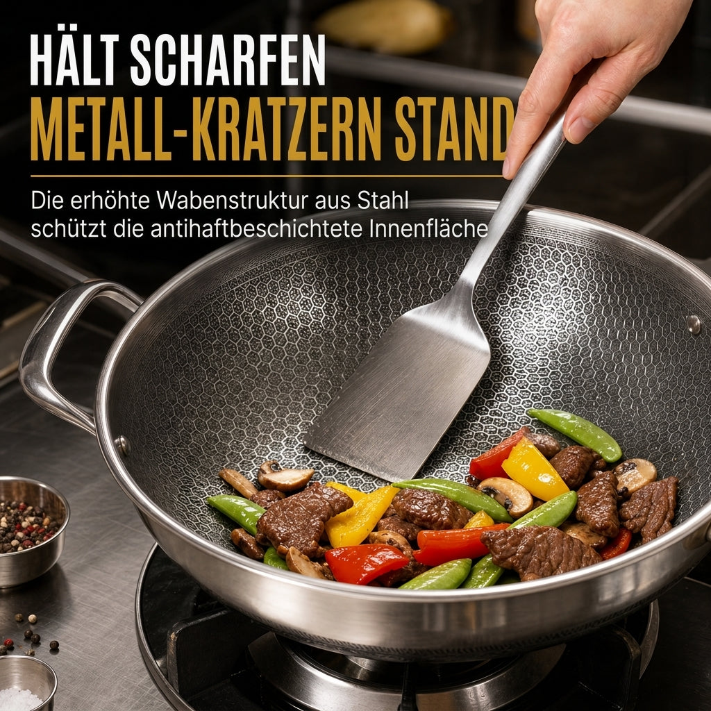 🍳 50 % RABATT 🥘 Verdickter Edelstahl-Antihaft-Wok mit Deckel, flacher Boden, zwei Griffe, hitzebeständig & leicht zu reinigen ✨