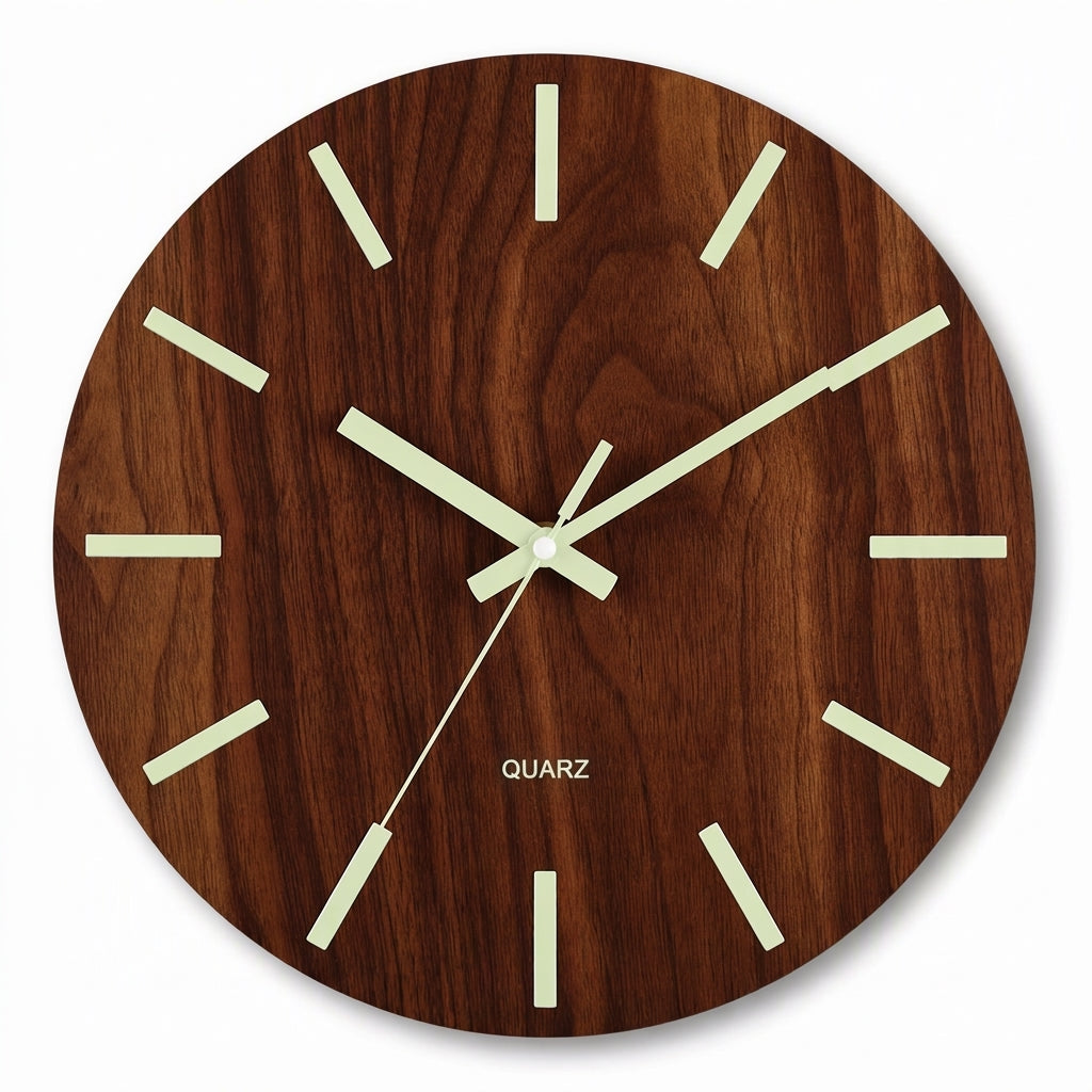 🔥 Zeitlich begrenztes Angebot 🕰️ 12 Zoll geräuschlose hölzerne Wanduhr – mit leuchtender Anzeige und MDF-Holzoptik ✨