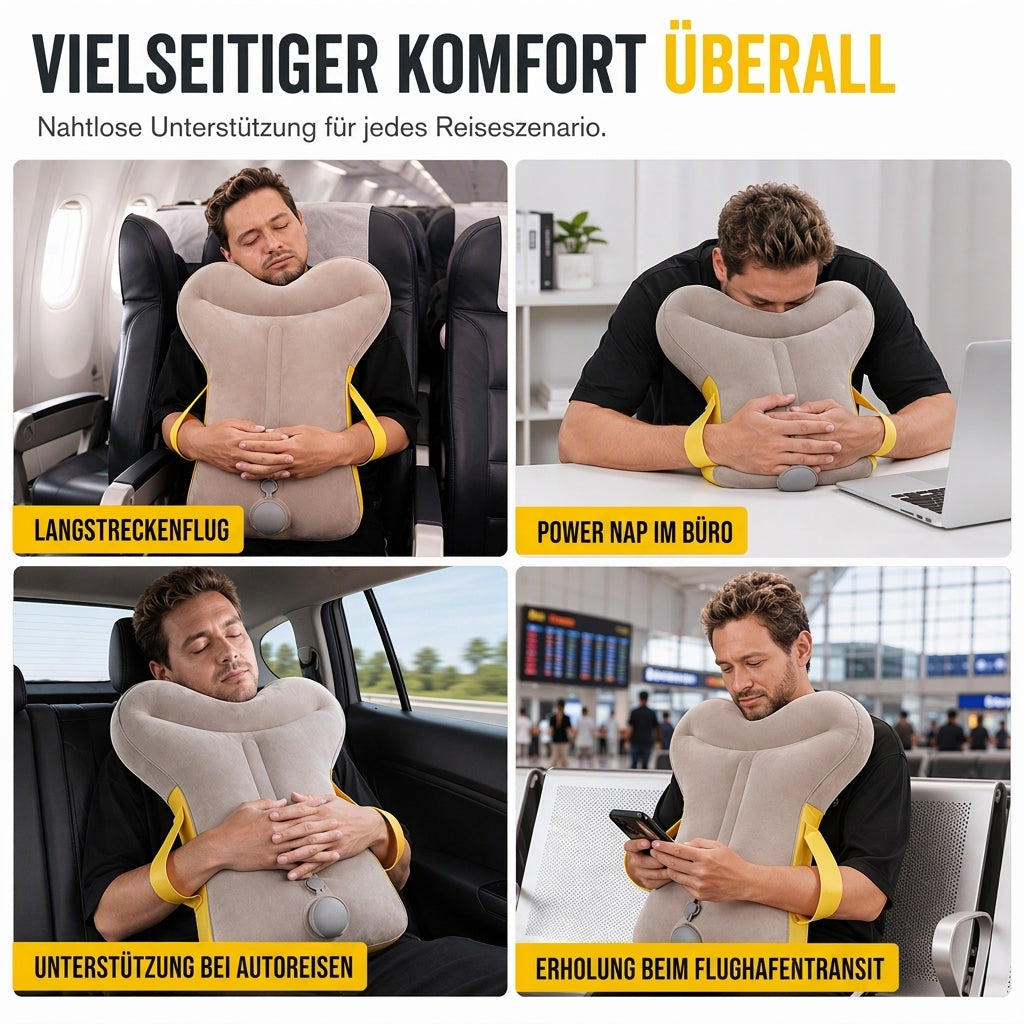 💤 50 % Rabatt ! Aufblasbares Reisekissen Ergonomisch – Entspannt ankommen, ohne Nackenschmerzen! ☁️ Integrierte Pumpe, 360° Kopfstütze, kompakt faltbar