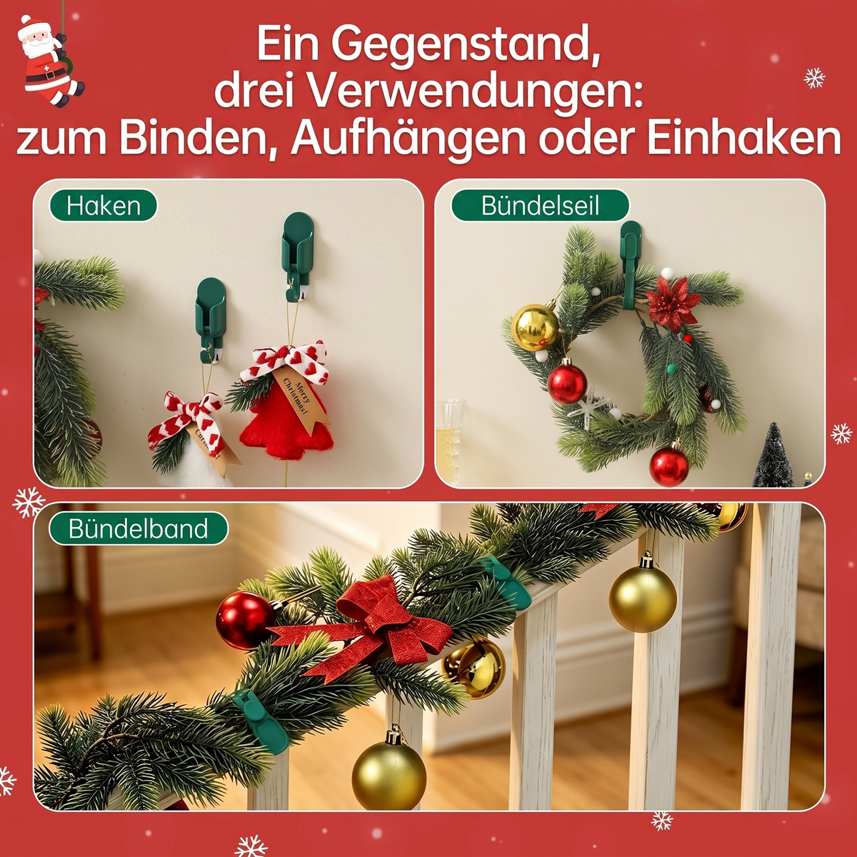 🎄 NUR FÜR KURZE ZEIT: 50% RABATT! 🎁 Silikon-Kranzbindebänder & spurlose Haken – wiederverwendbares, beschädigungsfreies Dekorationsset für die Weihnachtszeit ✨