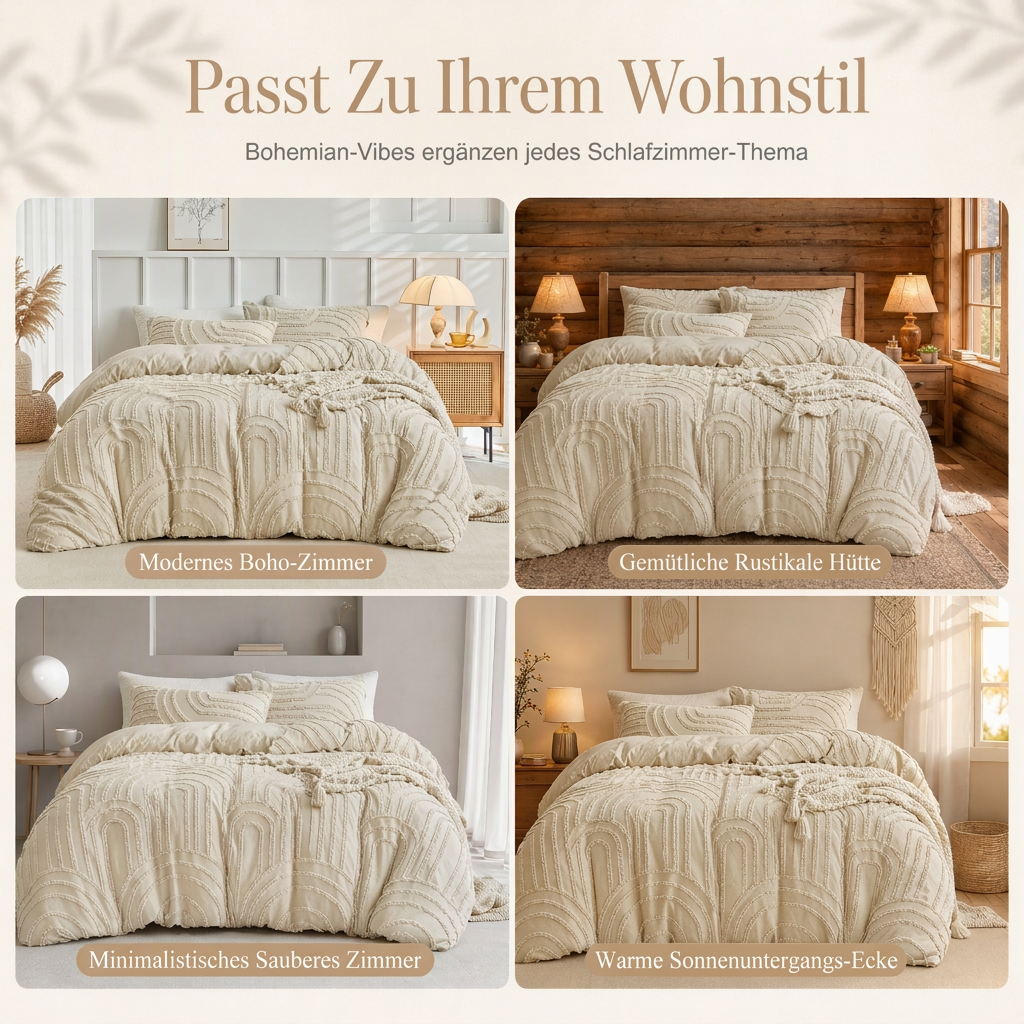 Gestepptes Blüten-Bettwäsche-Set mit breitem Regenbogenstreifen-Design