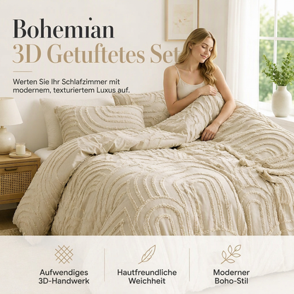 Gestepptes Blüten-Bettwäsche-Set mit breitem Regenbogenstreifen-Design
