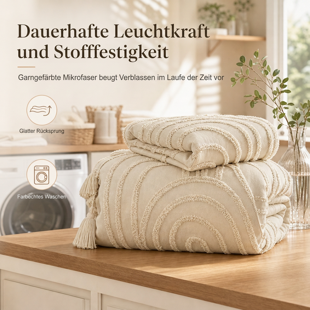 Gestepptes Blüten-Bettwäsche-Set mit breitem Regenbogenstreifen-Design