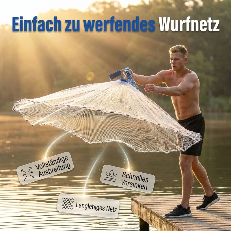 ⚓ JETZT 50% RABATT! 🎣 Easy-Throw Wurfnetz – schnell sinkend, robust & verwicklungsfrei – ideal zum Köderfischfang und für den Salzwassereinsatz 🌊