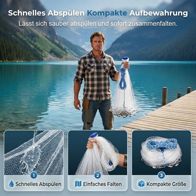 ⚓ JETZT 50% RABATT! 🎣 Easy-Throw Wurfnetz – schnell sinkend, robust & verwicklungsfrei – ideal zum Köderfischfang und für den Salzwassereinsatz 🌊