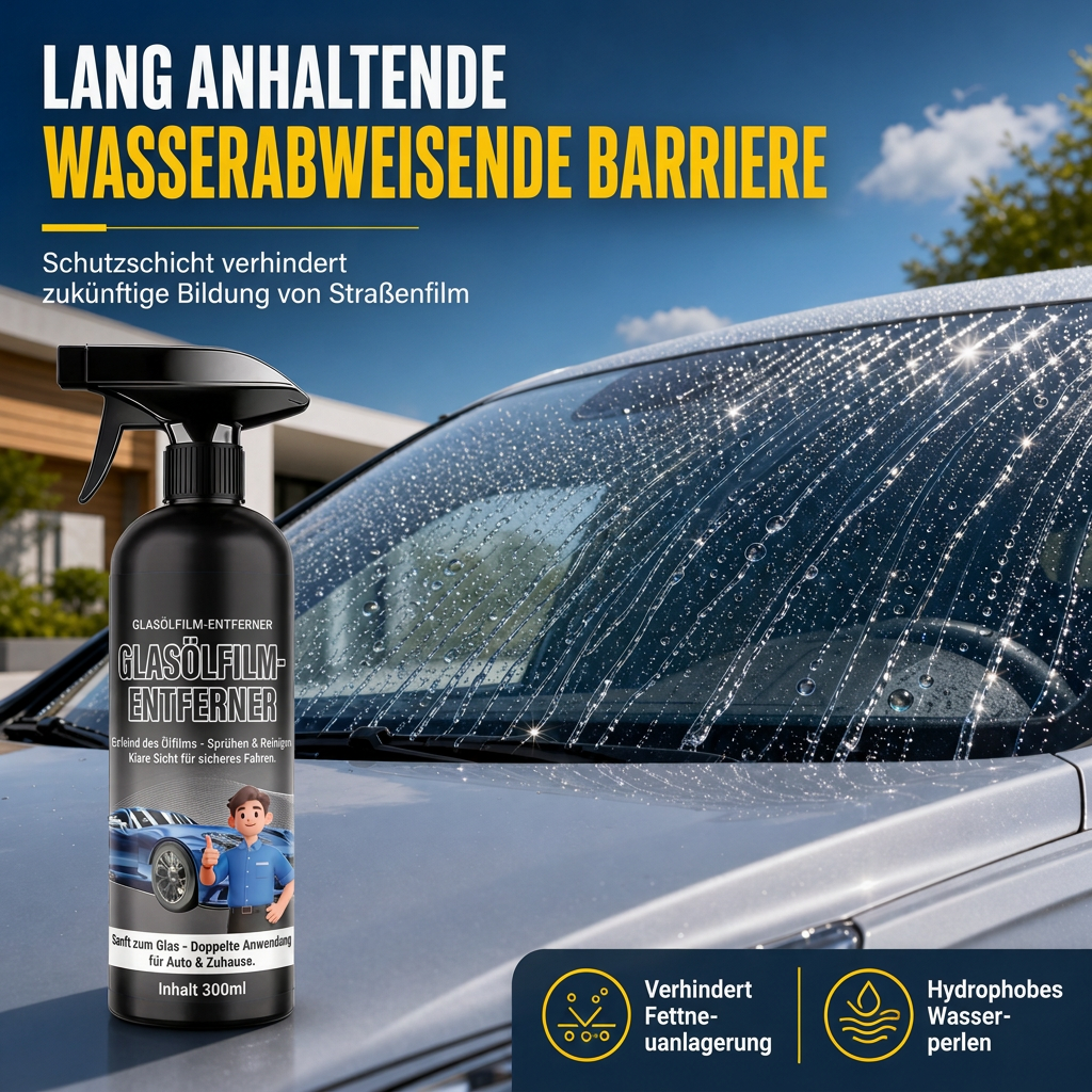 📢📢50% RABATT !!⏰Auto Glas Ölfilm Entferner Spray – starker Scheibenreiniger gegen Verschmutzungen und Insektenrückstände für klare Sicht beim Fahren