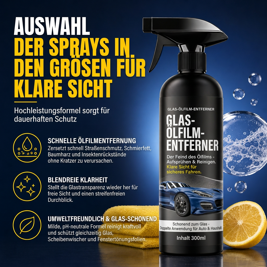 📢📢50% RABATT !!⏰Auto Glas Ölfilm Entferner Spray – starker Scheibenreiniger gegen Verschmutzungen und Insektenrückstände für klare Sicht beim Fahren