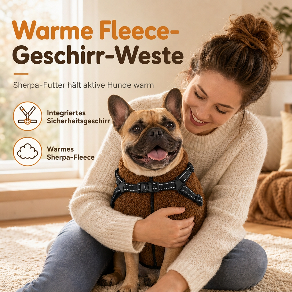 🔥50 % Rabatt🔥 Warmer Winterhundemantel mit Reflexstreifen & Geschirr – für kleine & mittelgroße Hunde ❄️