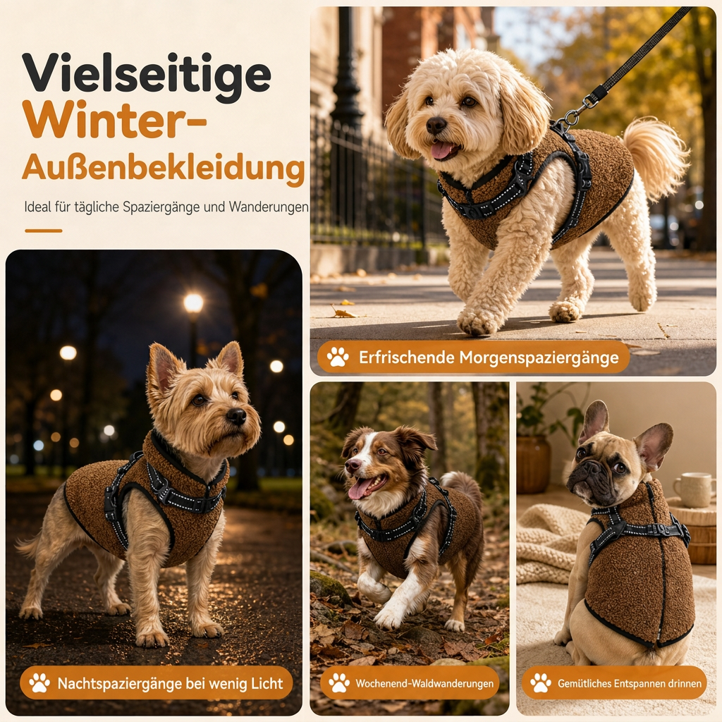 🔥50 % Rabatt🔥 Warmer Winterhundemantel mit Reflexstreifen & Geschirr – für kleine & mittelgroße Hunde ❄️
