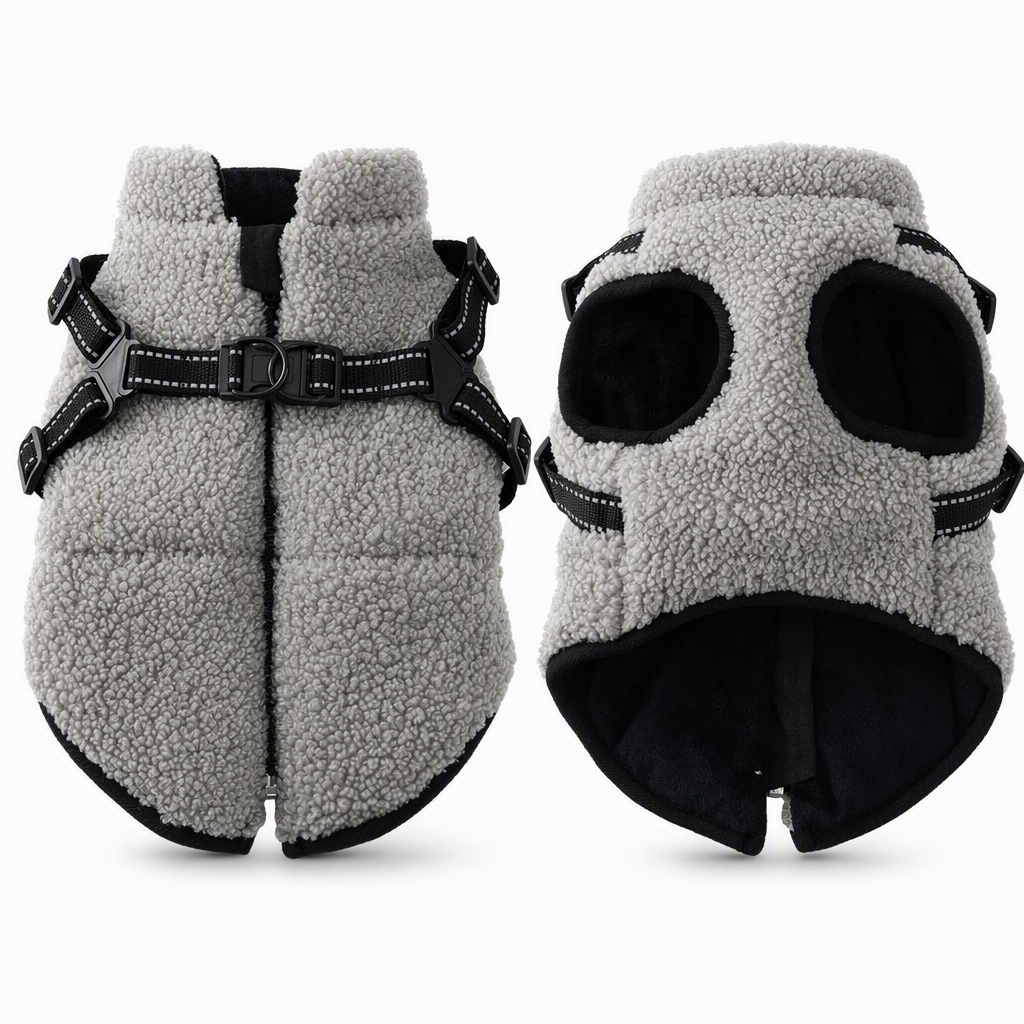 🔥50 % Rabatt🔥 Warmer Winterhundemantel mit Reflexstreifen & Geschirr – für kleine & mittelgroße Hunde ❄️