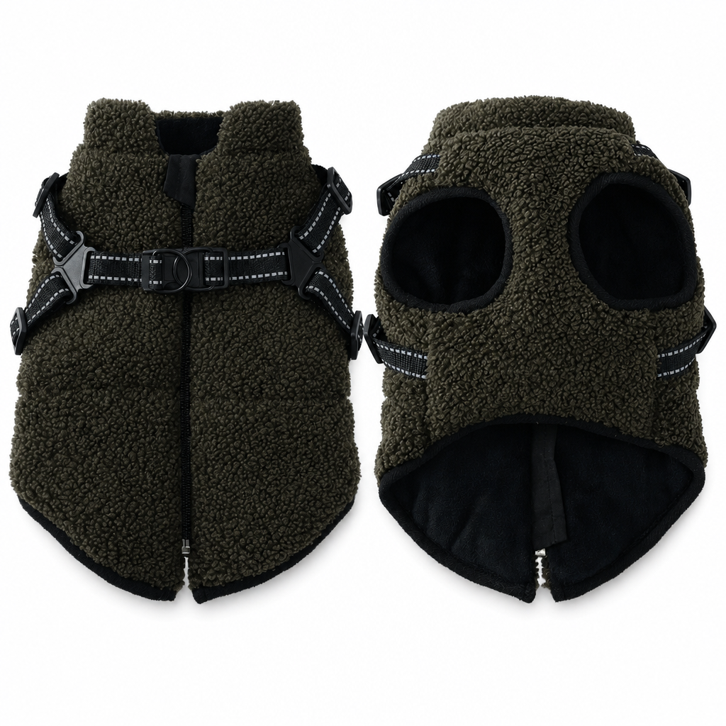 🔥50 % Rabatt🔥 Warmer Winterhundemantel mit Reflexstreifen & Geschirr – für kleine & mittelgroße Hunde ❄️