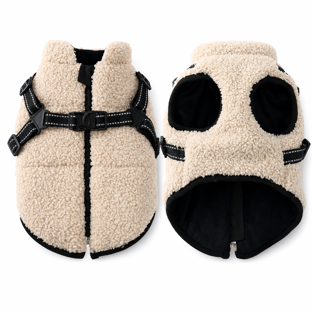 🔥50 % Rabatt🔥 Warmer Winterhundemantel mit Reflexstreifen & Geschirr – für kleine & mittelgroße Hunde ❄️