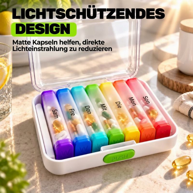 💊 NUR FÜR KURZE ZEIT 50% RABATT ✨ 7-TAGE-TRENNBARE PILLENBOX – FARBKODIERT & TRAGBAR 🌈