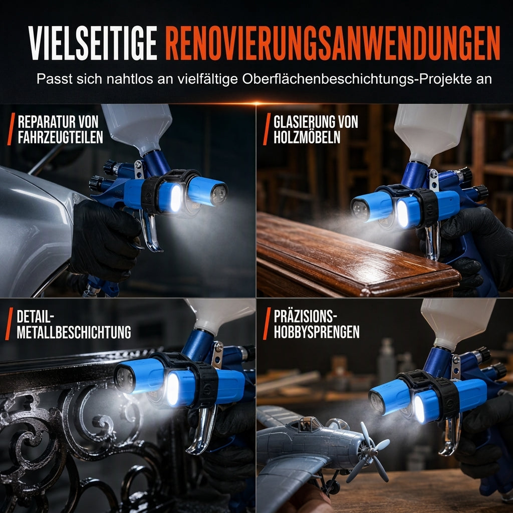 🎨 50% RABATT! 🔧 Leichtes Sprühpistolen-Set – Auto- & Möbel-Retusche, Zusatzbeleuchtung & Gleichmäßiger Lackauftrag 💡