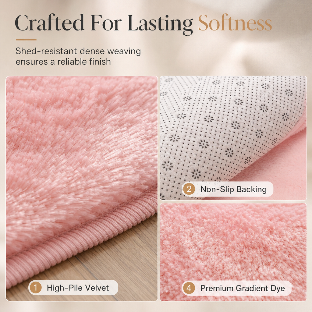 🧸 Weicher, flauschiger Samt-Teppich: dichtes Plüschmaterial, fusselfrei, Wolkenkomfort für Wohnzimmer & Schlafzimmer
