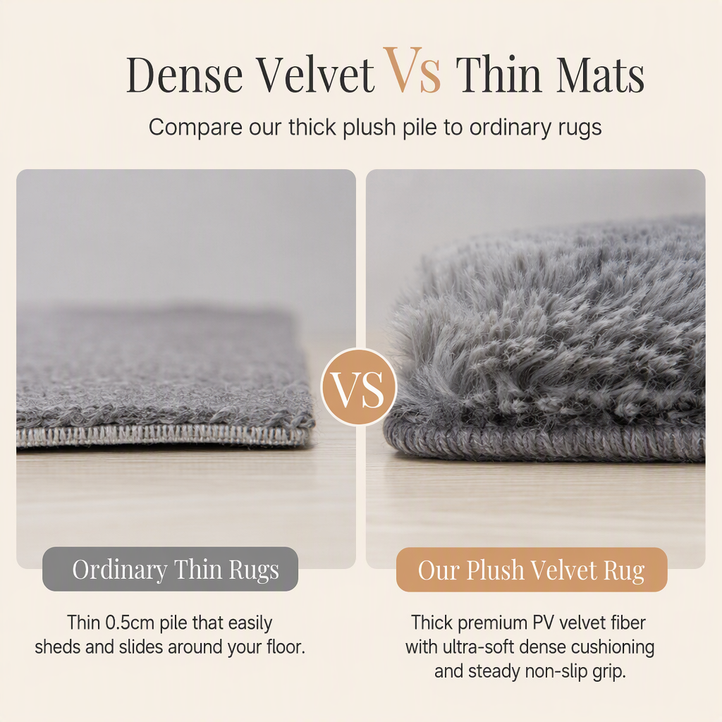 🧸 Weicher, flauschiger Samt-Teppich: dichtes Plüschmaterial, fusselfrei, Wolkenkomfort für Wohnzimmer & Schlafzimmer