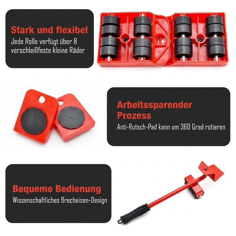 🛋️ 50 % RABATT JETZT! 🔄 Möbelheber & Umzugswerkzeug-Set, 4er-Pack – 360° Gleitscheiben & ergonomisches Heben ohne Rückenbelastung 💪