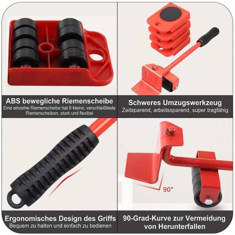 🛋️ 50 % RABATT JETZT! 🔄 Möbelheber & Umzugswerkzeug-Set, 4er-Pack – 360° Gleitscheiben & ergonomisches Heben ohne Rückenbelastung 💪