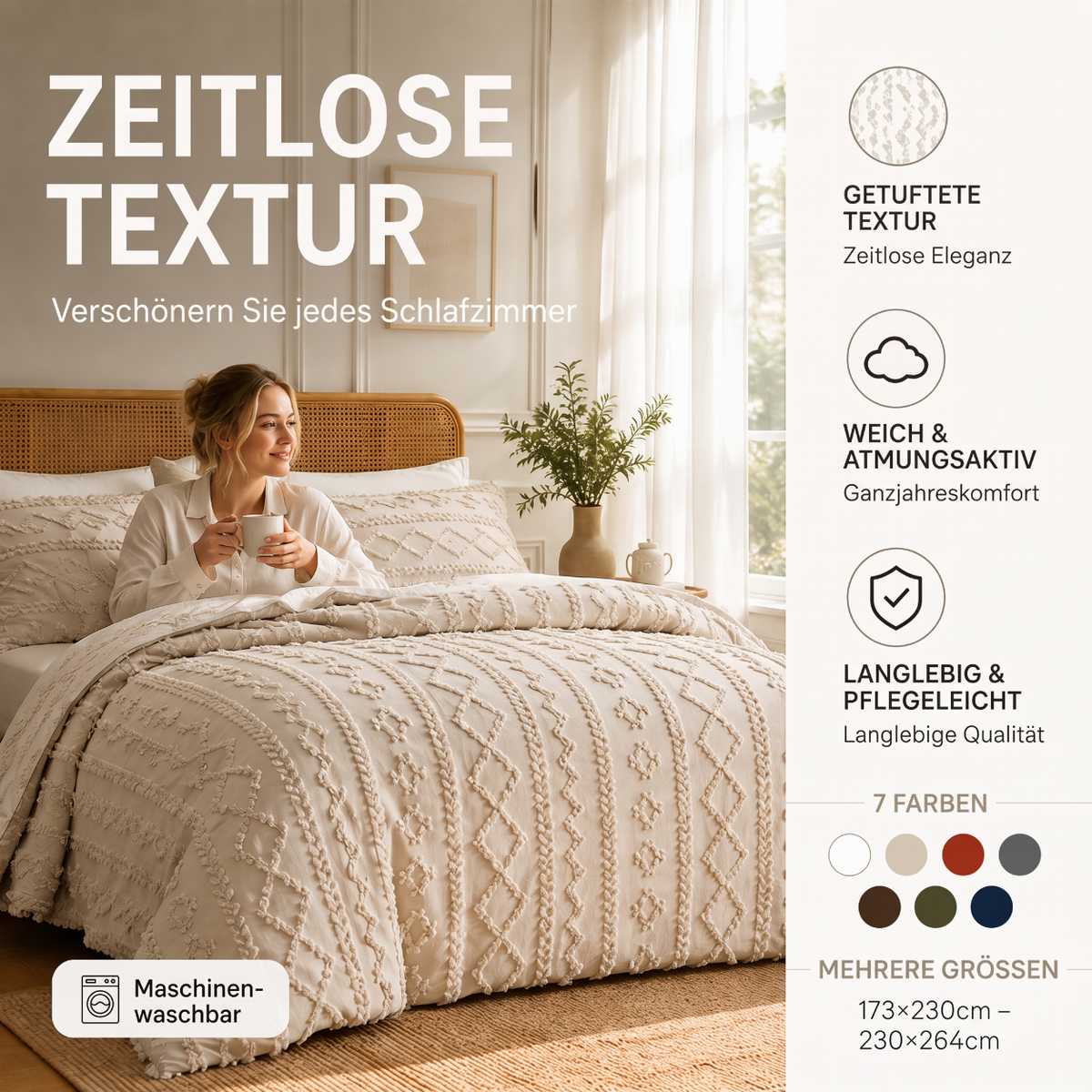 3-teiliges gestepptes Bettwäsche-Set mit Cut-out-Muster
