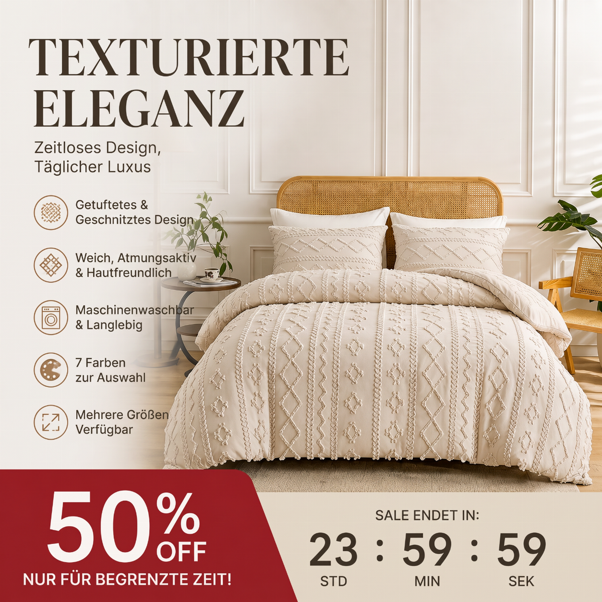 3-teiliges gestepptes Bettwäsche-Set mit Cut-out-Muster