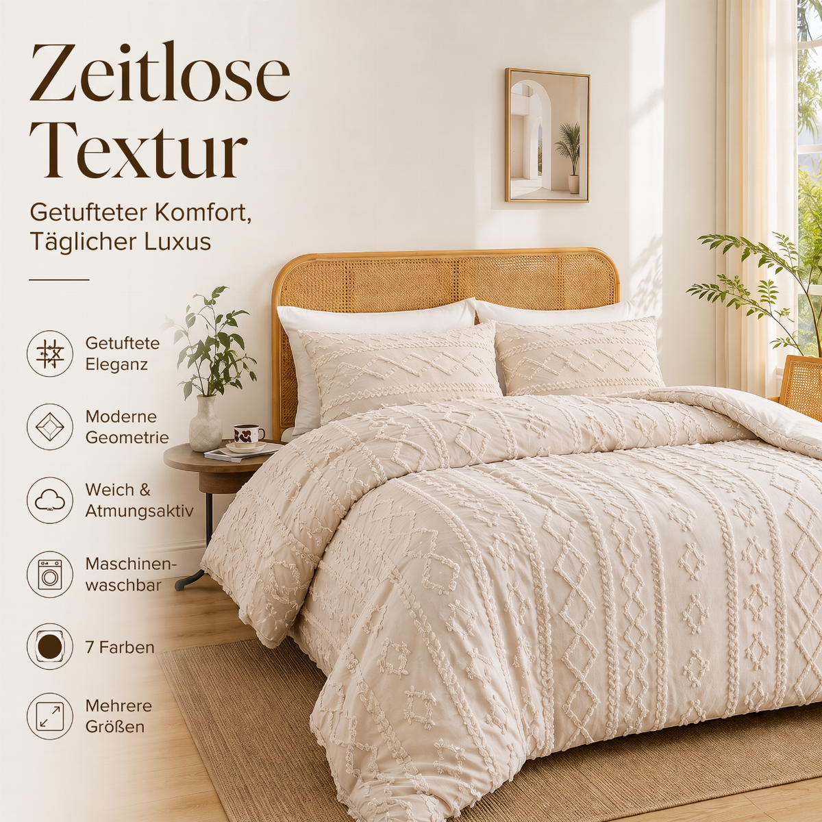 3-teiliges gestepptes Bettwäsche-Set mit Cut-out-Muster