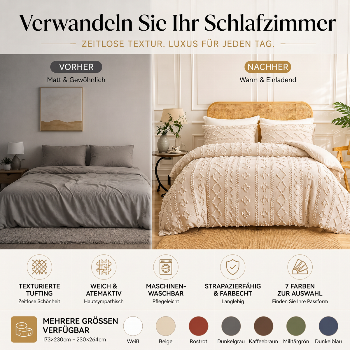 3-teiliges gestepptes Bettwäsche-Set mit Cut-out-Muster
