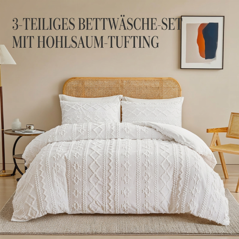 3-teiliges gestepptes Bettwäsche-Set mit Cut-out-Muster
