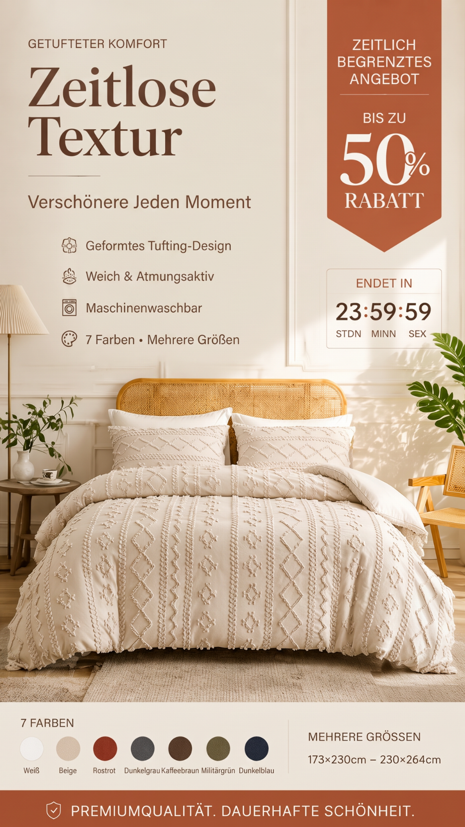 3-teiliges gestepptes Bettwäsche-Set mit Cut-out-Muster