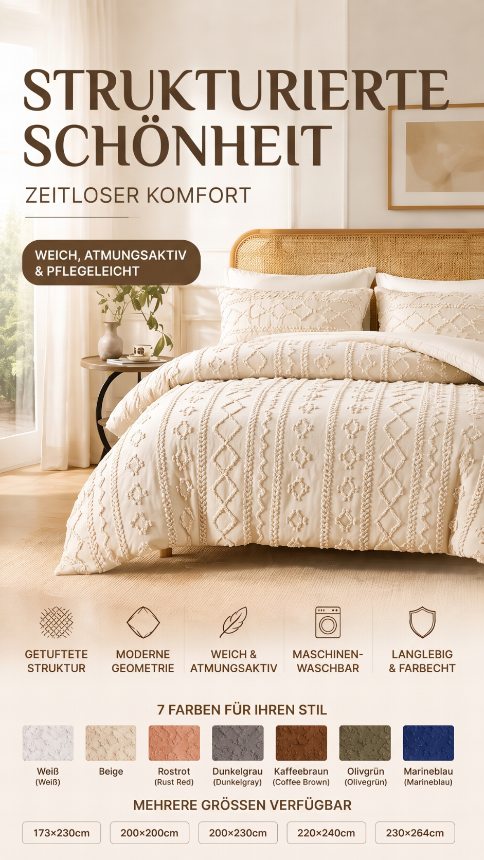 3-teiliges gestepptes Bettwäsche-Set mit Cut-out-Muster