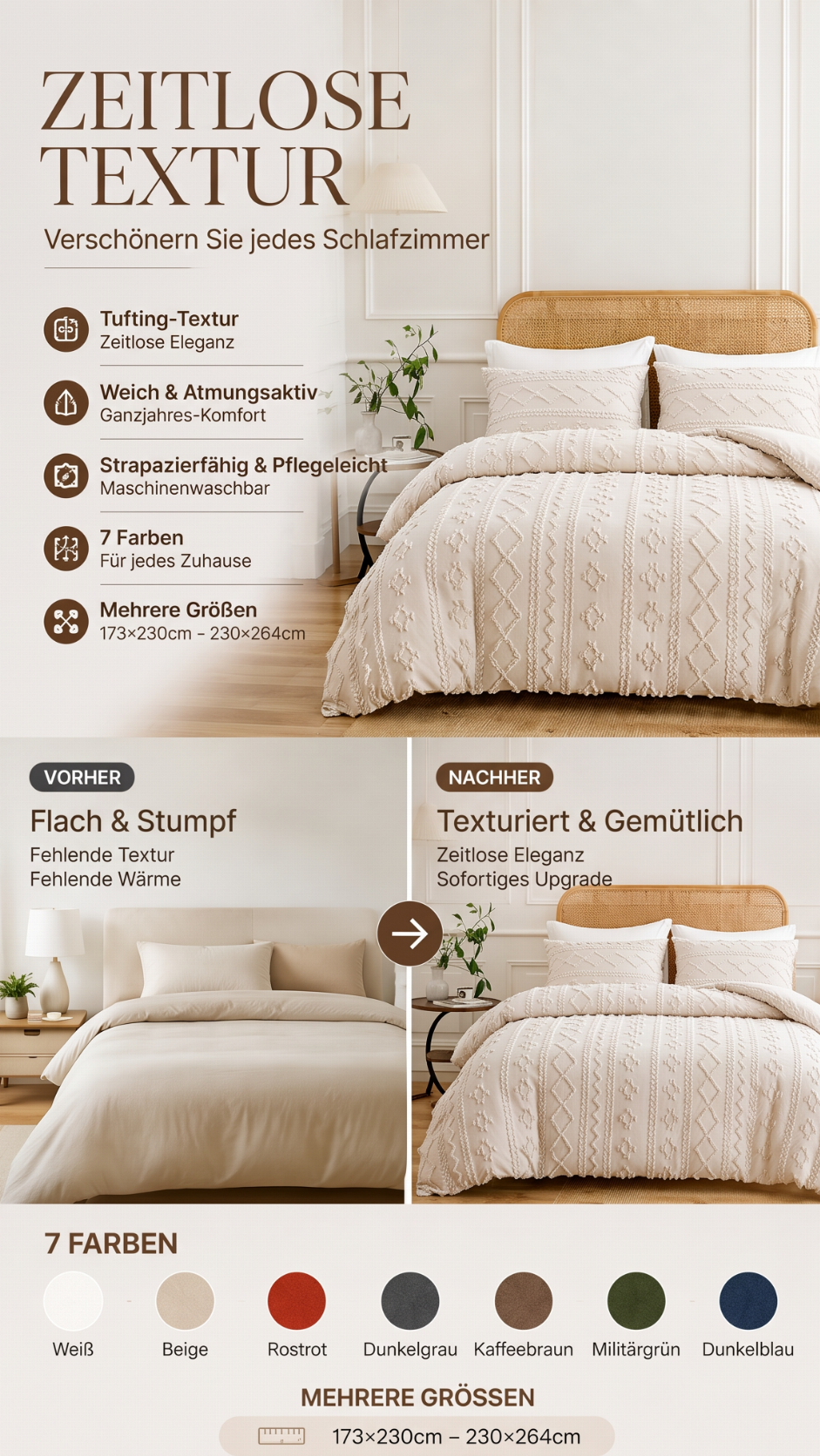 3-teiliges gestepptes Bettwäsche-Set mit Cut-out-Muster