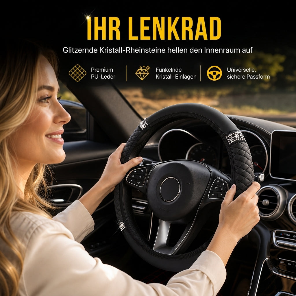 📢📢50% RABATT !!⏰Strass-Lenkradabdeckung – gestepptes PU-Leder und funkelnde Details für einen glamorösen Autoinnenraum