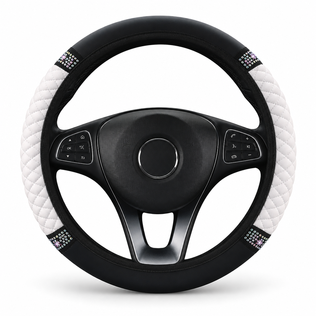📢📢50% RABATT !!⏰Strass-Lenkradabdeckung – gestepptes PU-Leder und funkelnde Details für einen glamorösen Autoinnenraum