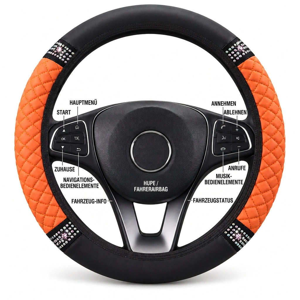 📢📢50% RABATT !!⏰Strass-Lenkradabdeckung – gestepptes PU-Leder und funkelnde Details für einen glamorösen Autoinnenraum