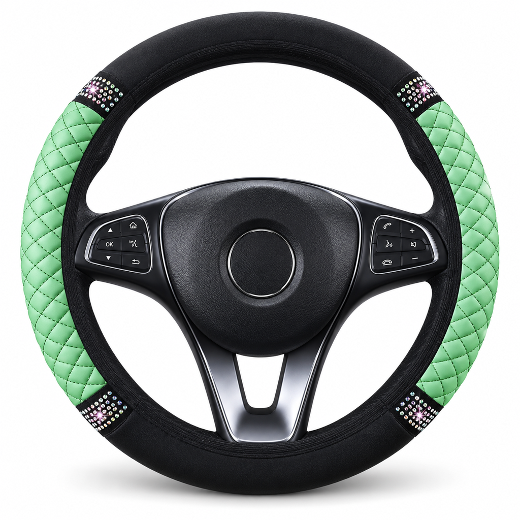 📢📢50% RABATT !!⏰Strass-Lenkradabdeckung – gestepptes PU-Leder und funkelnde Details für einen glamorösen Autoinnenraum