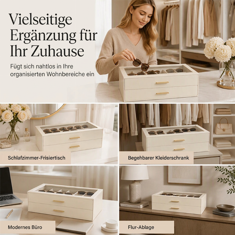 🕶️ JETZT 50% RABATT! 📦 2-stöckige Sonnenbrillen-Aufbewahrungsbox mit Glasoberteil – Klare Präsentation, staubdicht & stapelbar – Bietet Platz für über 12 Brillen, übersichtlich organisiert für Zuhause oder im Laden ✨