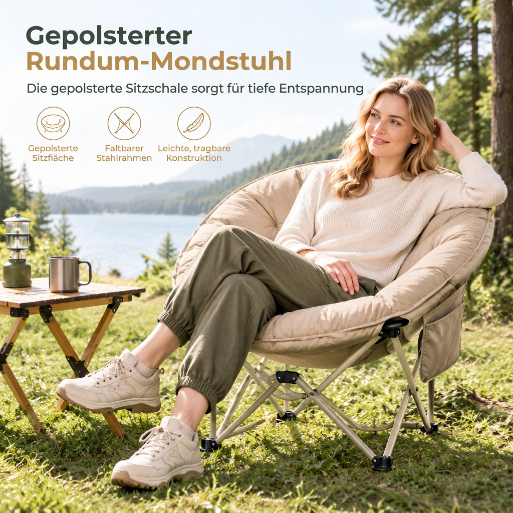 ⛺ Tragbarer Mondsessel: 5 cm Polsterung, umschließende Form, klappbar