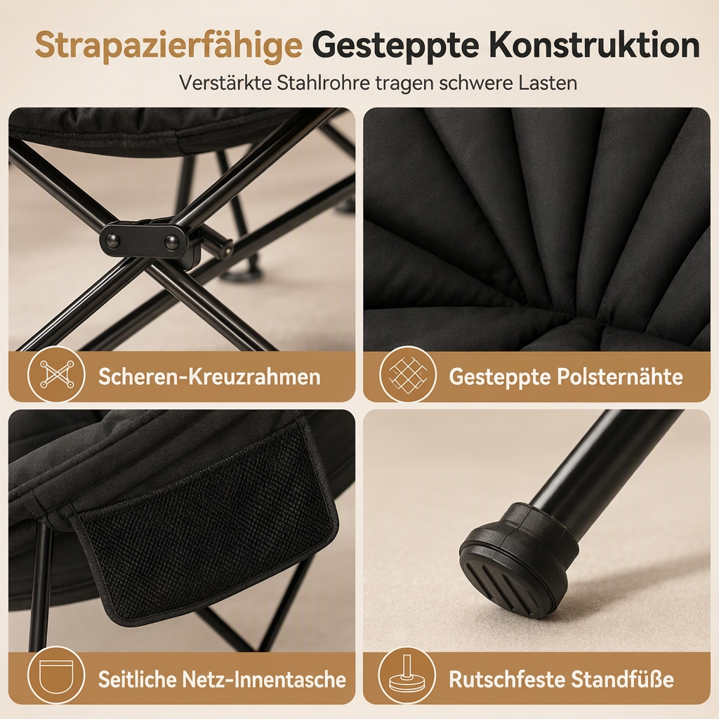 ⛺ Tragbarer Mondsessel: 5 cm Polsterung, umschließende Form, klappbar