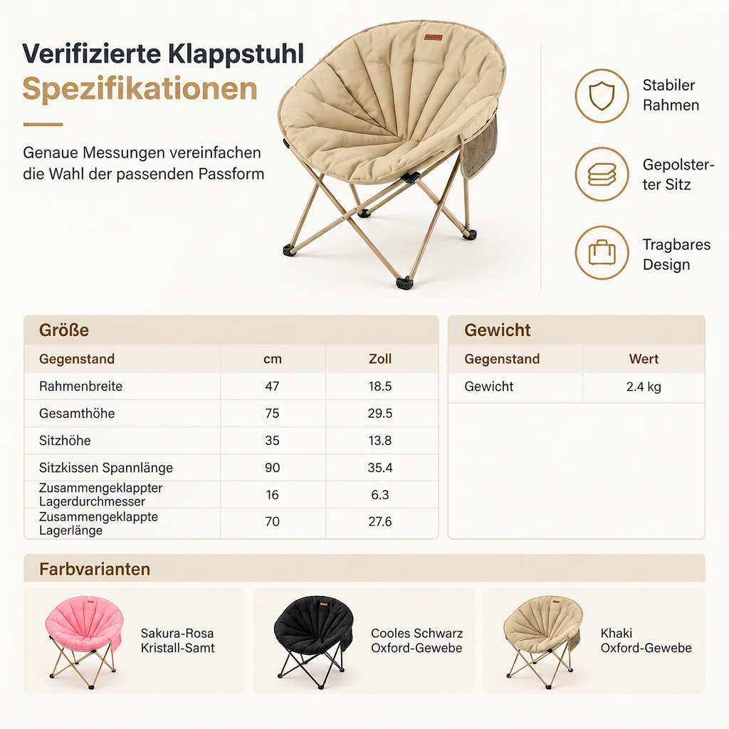⛺ Tragbarer Mondsessel: 5 cm Polsterung, umschließende Form, klappbar