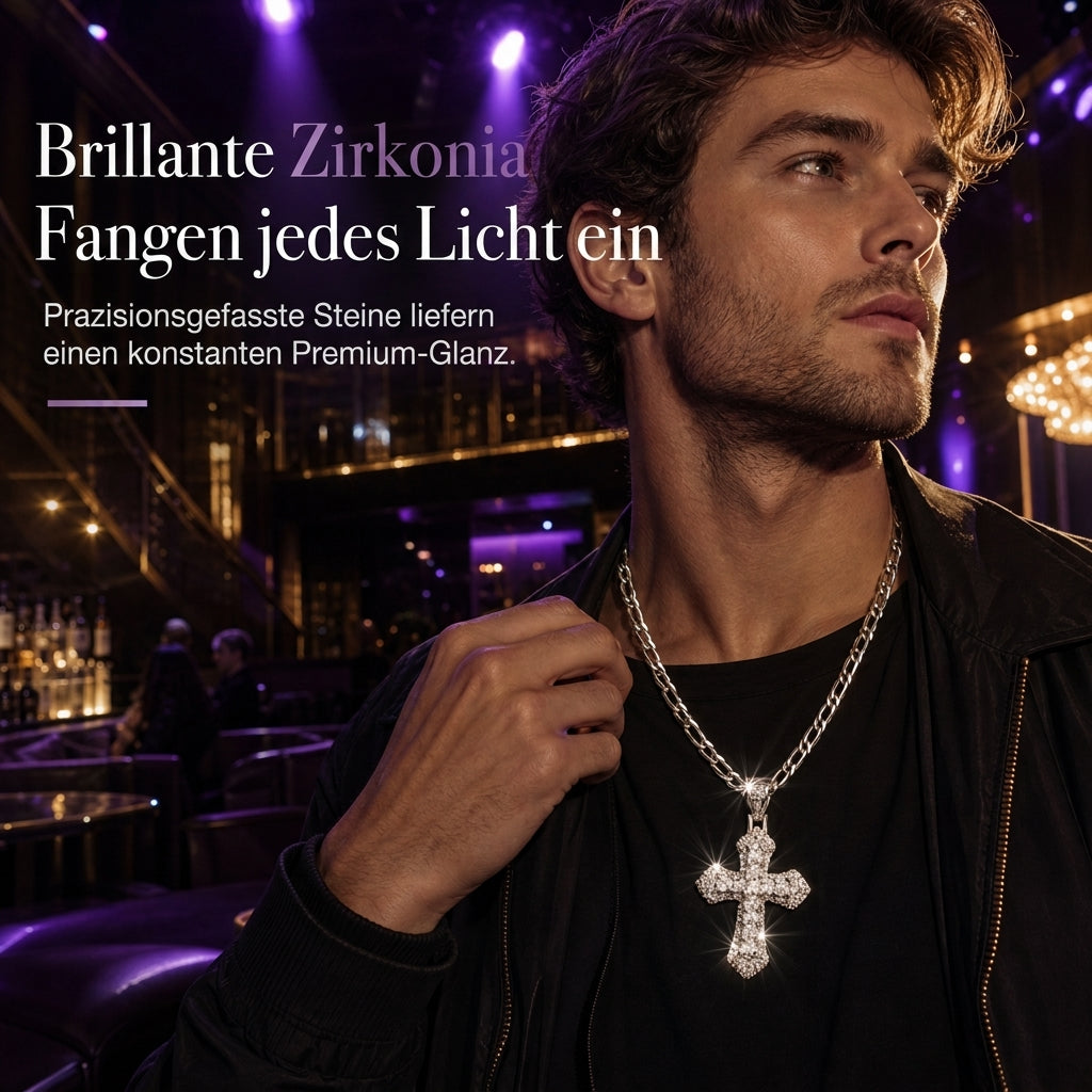 ✝️ LIMITIERTES ANGEBOT 50% RABATT! ✨ Zweilagige Kreuz-Halskette – Zirkonia besetzt, Figaro-Glieder, Hip-Hop Stil 🪙