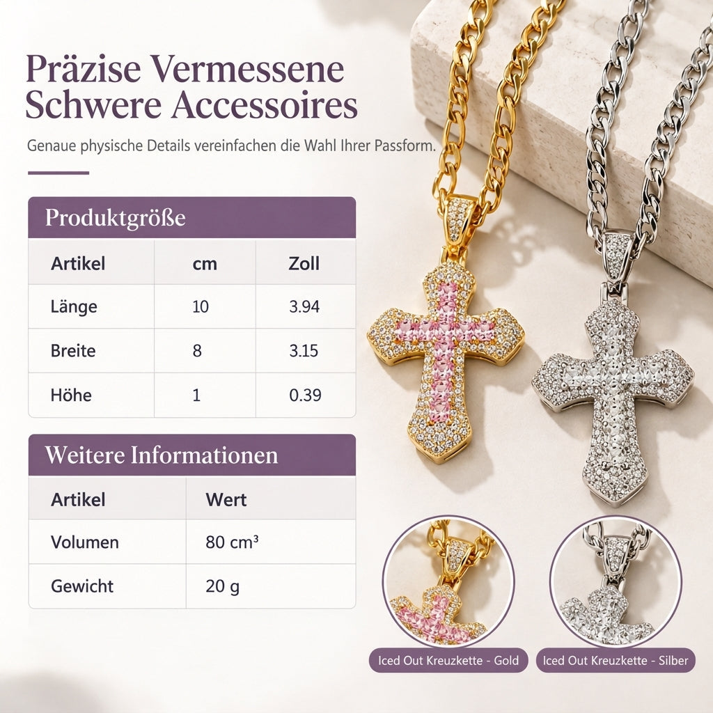 ✝️ LIMITIERTES ANGEBOT 50% RABATT! ✨ Zweilagige Kreuz-Halskette – Zirkonia besetzt, Figaro-Glieder, Hip-Hop Stil 🪙