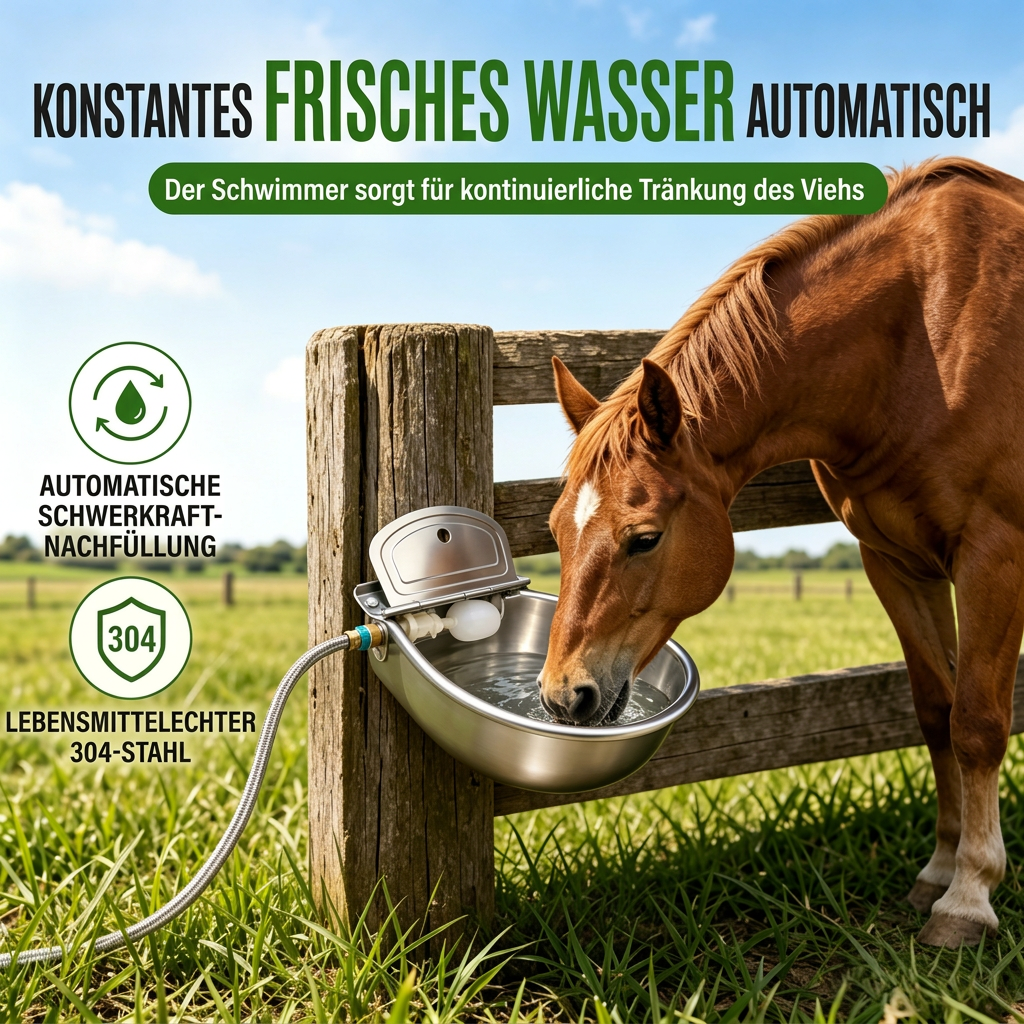 ⏳ 50% RABATT! ⏰ Automatischer Trinknapf aus 304 Edelstahl mit Schwimmer und Ablaufloch für Rinder, Pferde, Schafe und Hunde 🤖