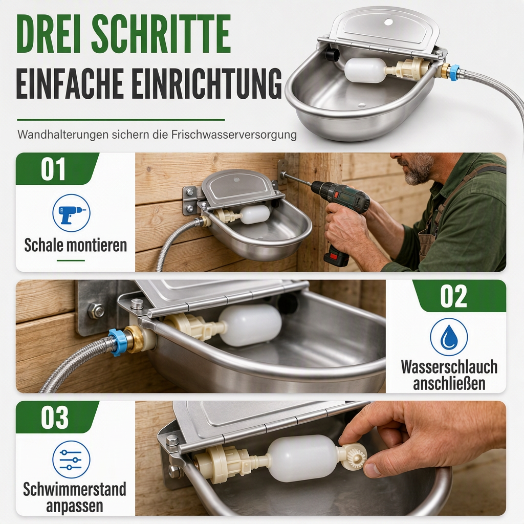 ⏳ 50% RABATT! ⏰ Automatischer Trinknapf aus 304 Edelstahl mit Schwimmer und Ablaufloch für Rinder, Pferde, Schafe und Hunde 🤖