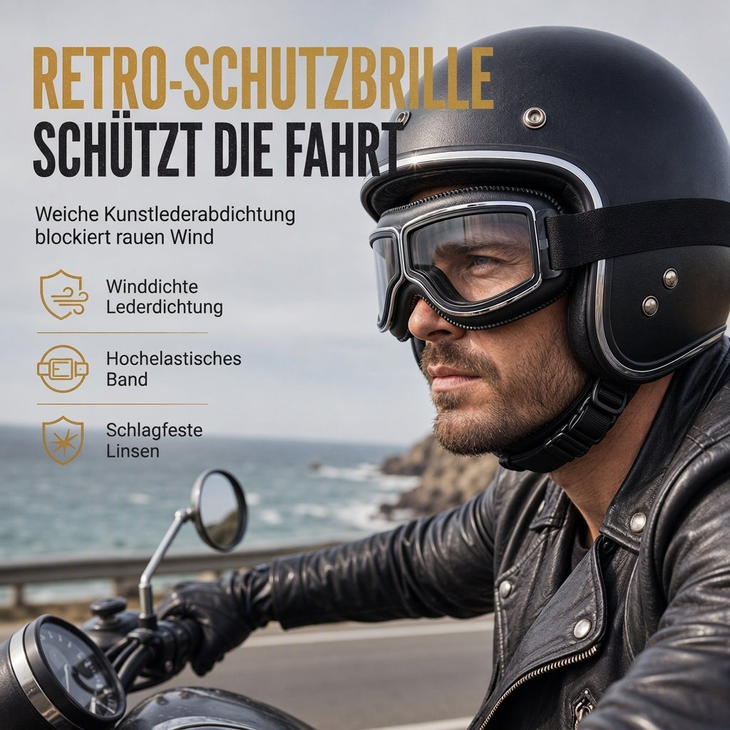 📢📢50% RABATT !!⏰Retro Motorradbrille Vintage Winddichte Fahrbrille für Cruiser-Helm und Offroad-Dirtbike