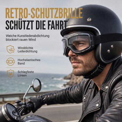 📢📢50% RABATT !!⏰Retro Motorradbrille Vintage Winddichte Fahrbrille für Cruiser-Helm und Offroad-Dirtbike