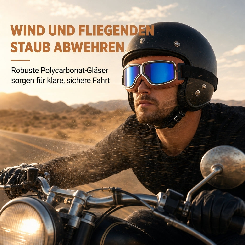 📢📢50% RABATT !!⏰Retro Motorradbrille Vintage Winddichte Fahrbrille für Cruiser-Helm und Offroad-Dirtbike