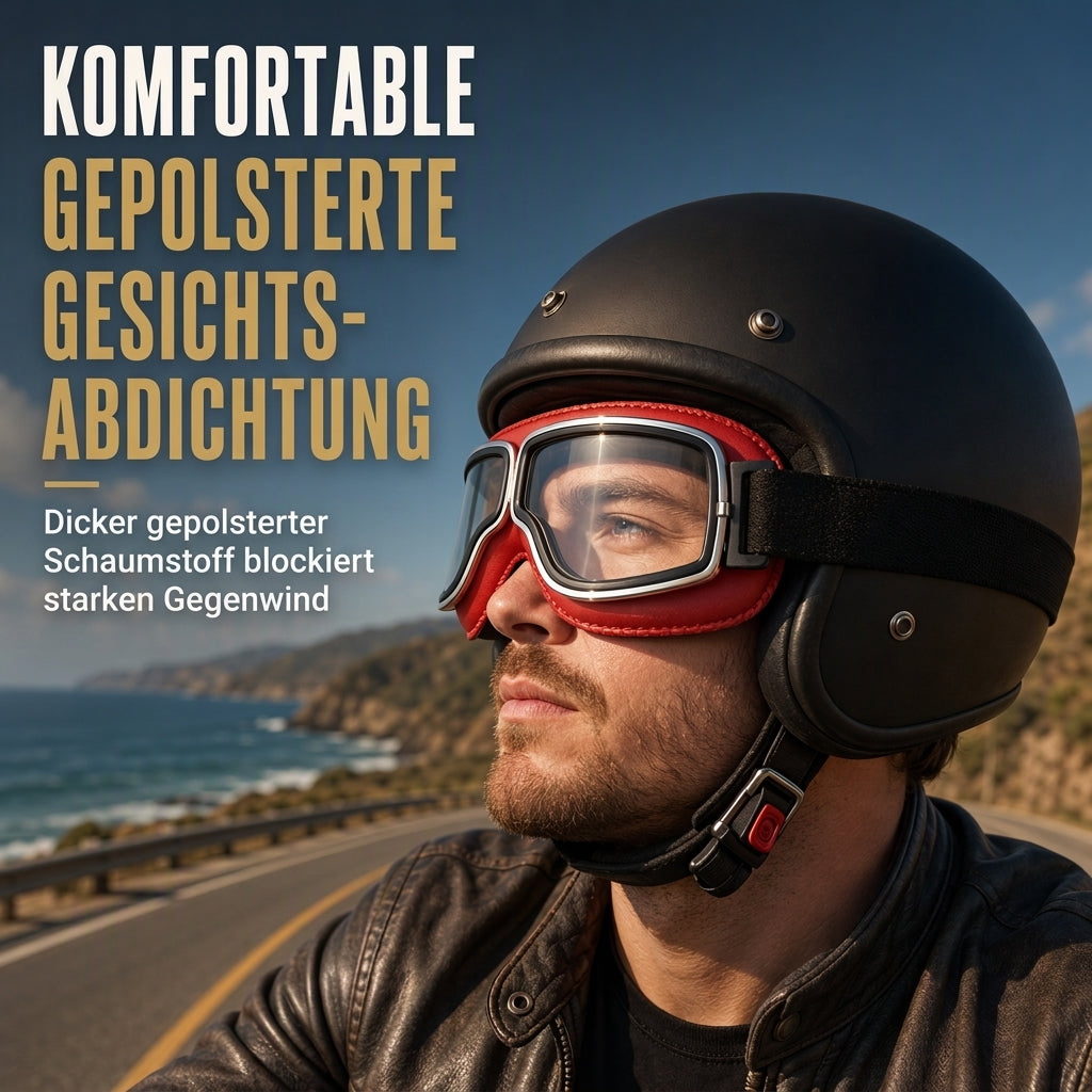 📢📢50% RABATT !!⏰Retro Motorradbrille Vintage Winddichte Fahrbrille für Cruiser-Helm und Offroad-Dirtbike