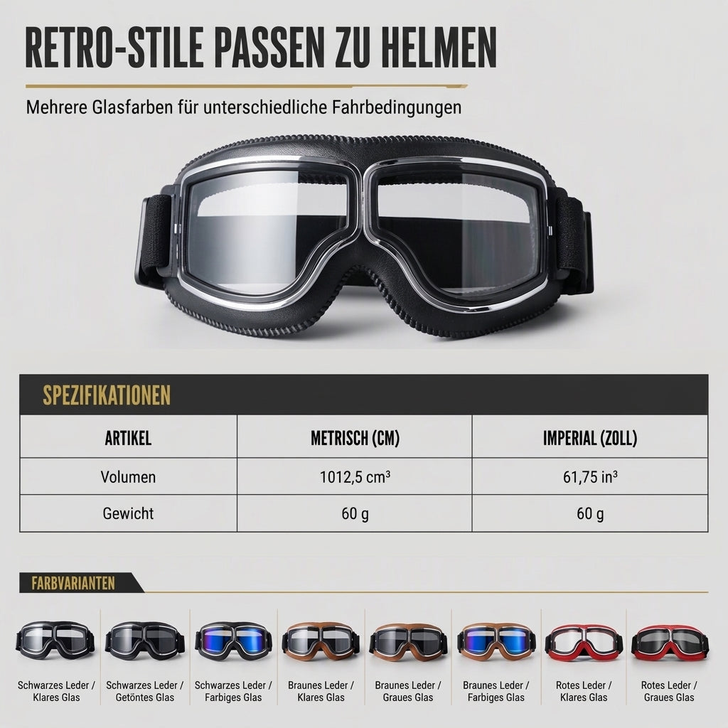 📢📢50% RABATT !!⏰Retro Motorradbrille Vintage Winddichte Fahrbrille für Cruiser-Helm und Offroad-Dirtbike