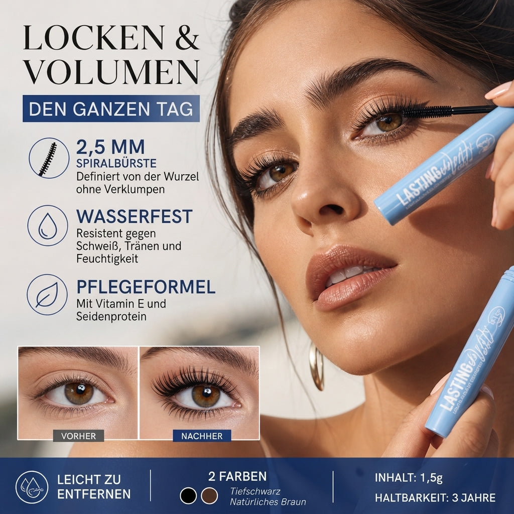 ⏰🔥ZEITBEGRENZTES ANGEBOT – 50% RABATT! 💖 Wasserfeste Wimperntusche mit verlängernder und kräuselnder Wirkung – Volumen, lange Haltbarkeit und ohne Verschmieren ✨